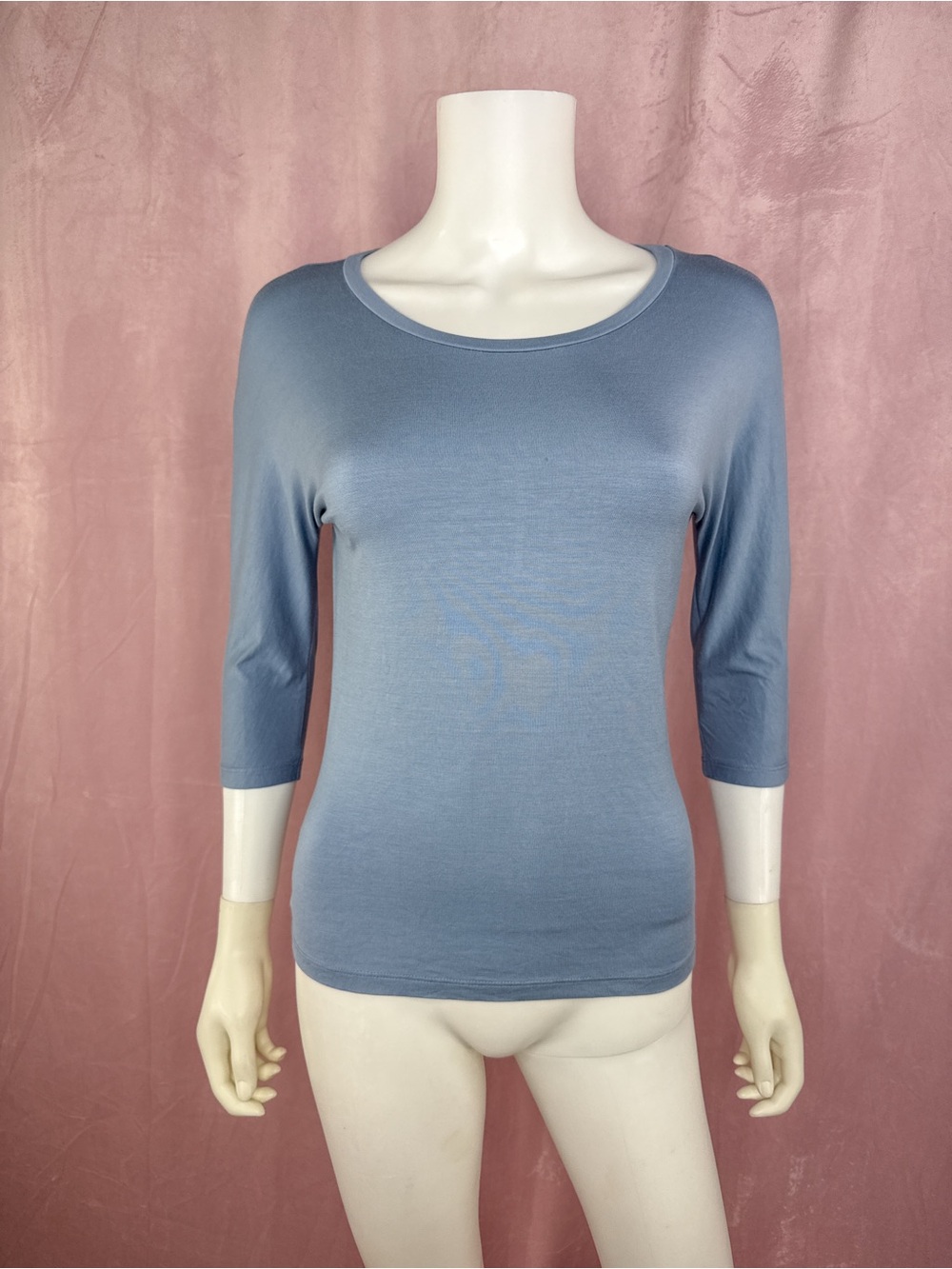 Max Mara Womens Blue Round Neck Jersey Knit Top Size Small Designer Stretch